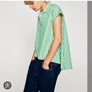 Green and white striped button up